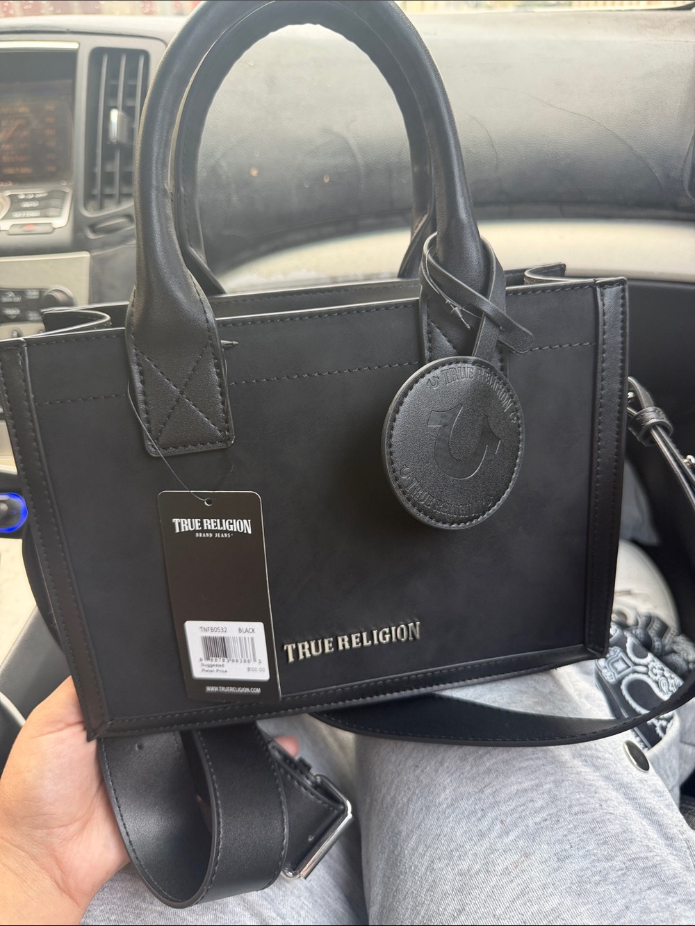 True Religion Black Leather Satchel with Removable Strap - Picture 2 of 3